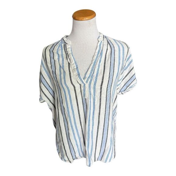Womens A New Day Striped Split Neck Collarless Top Blouse - Sz M - Picture 1 of 1